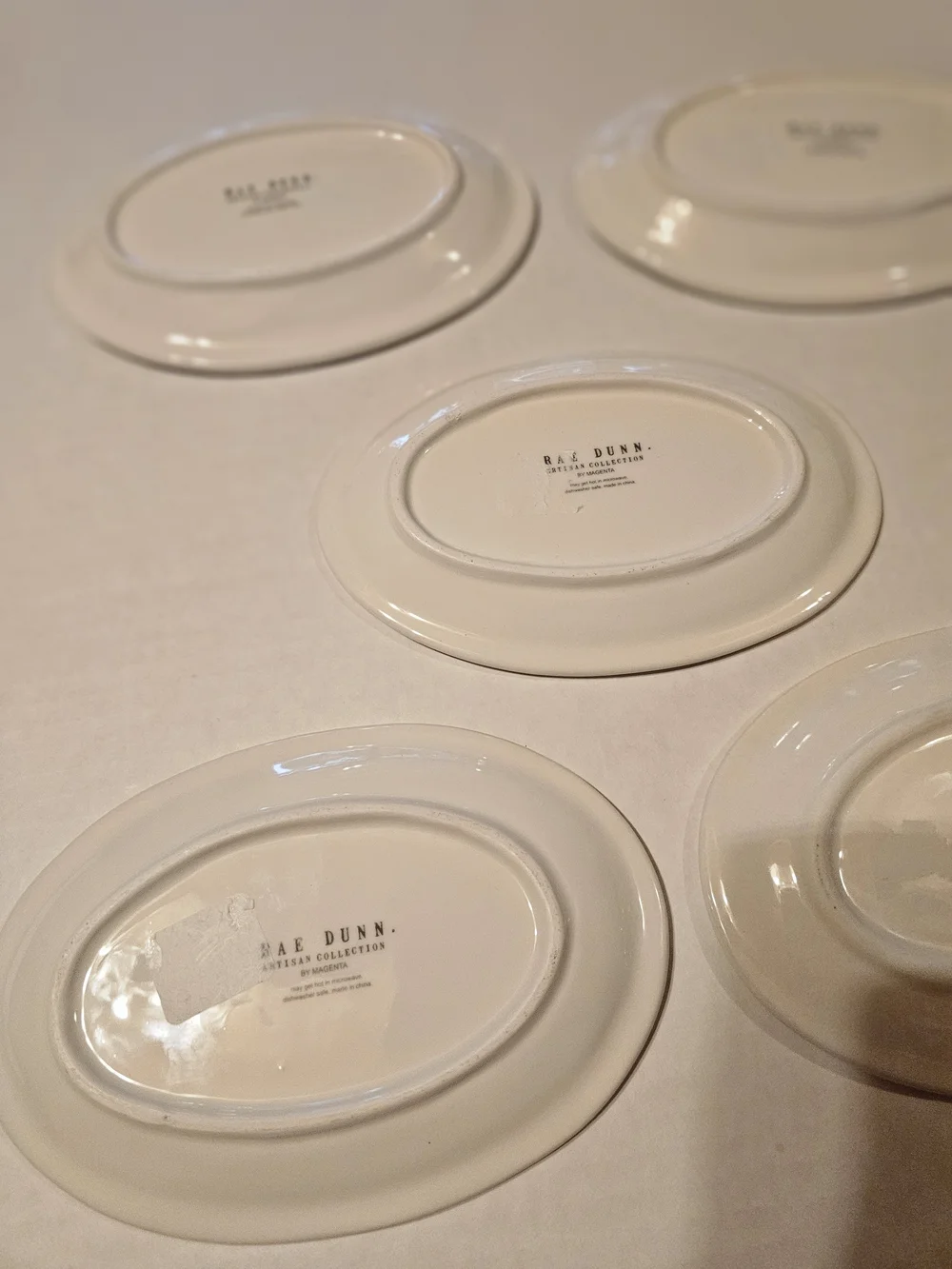 Rae Dunn White Oval Snack Plates with Black Lettering - Set of 5